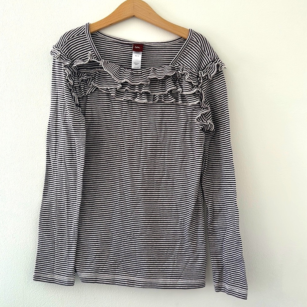 Tea Collection girls size 10 long sleeve shirt top black and white